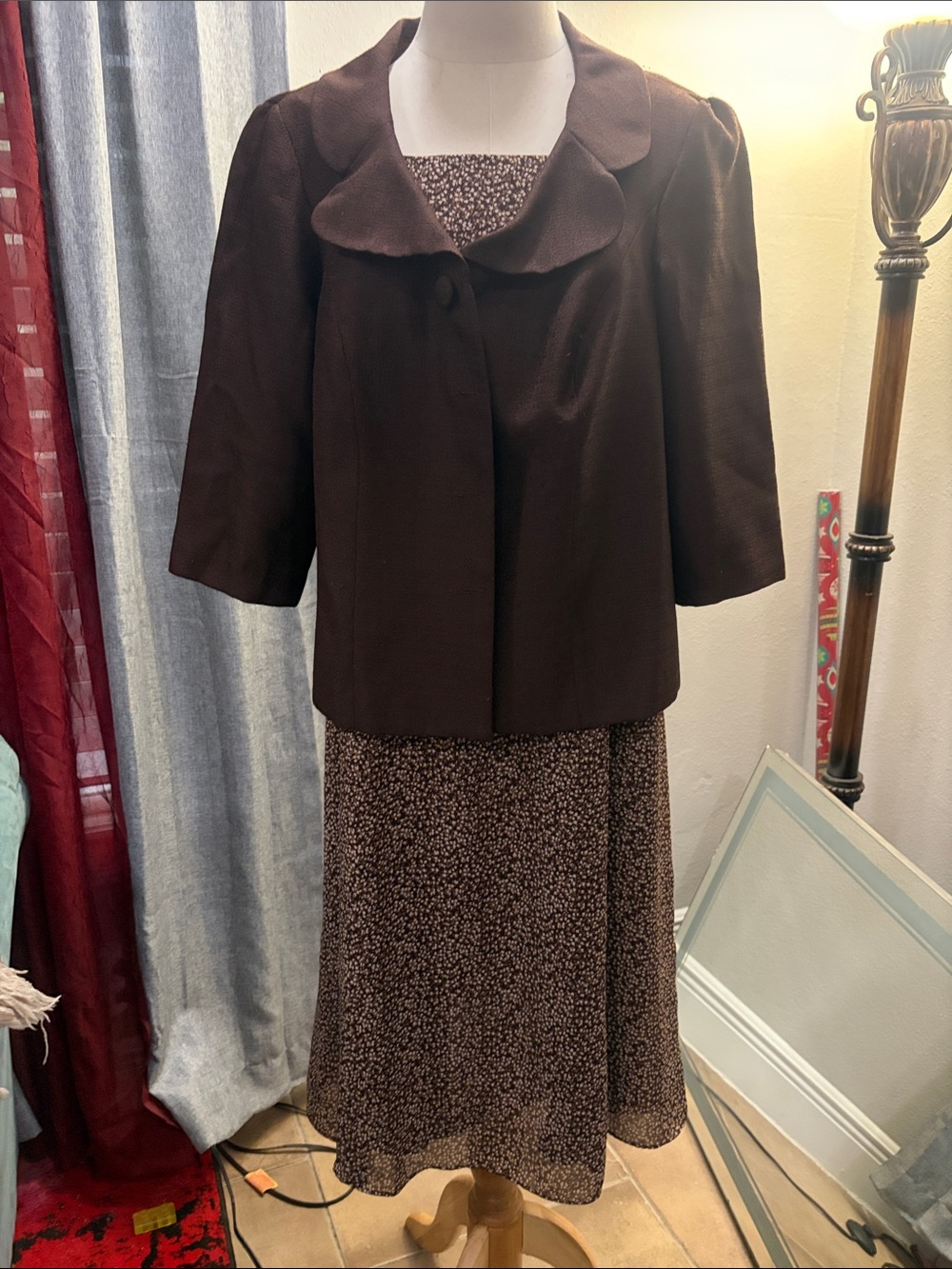 Leslie Fay Brown Two-Piece Maxi Dress with Jacket